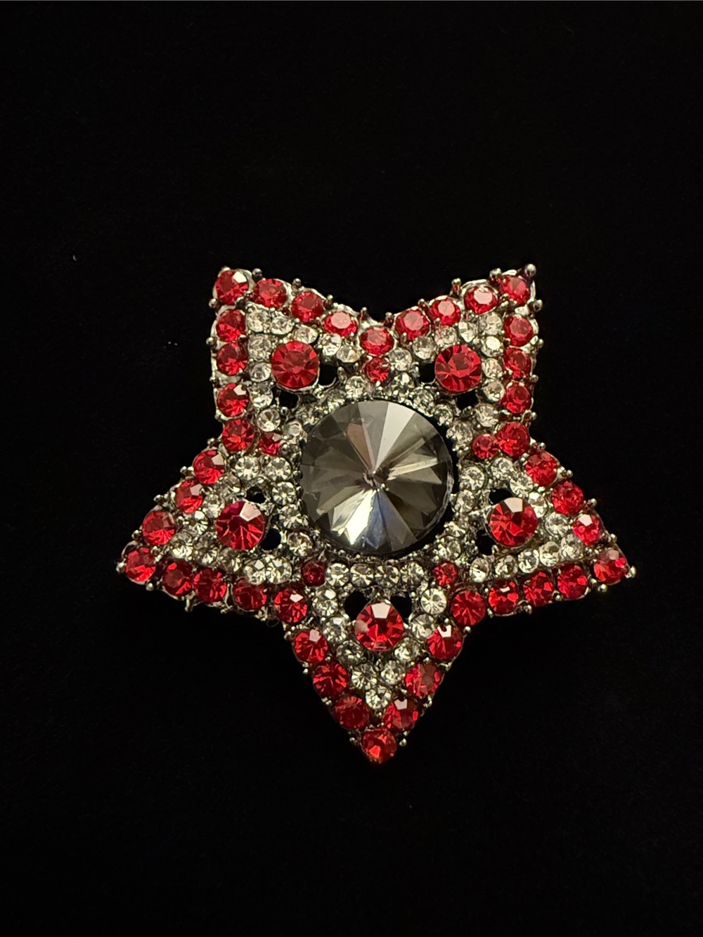 Sparkling Red Starburst Brooch with Center Gem